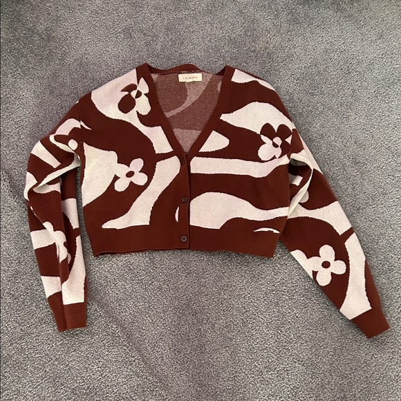 PacSun Sweaters - PacSun Brown and Cream Floral Cardigan